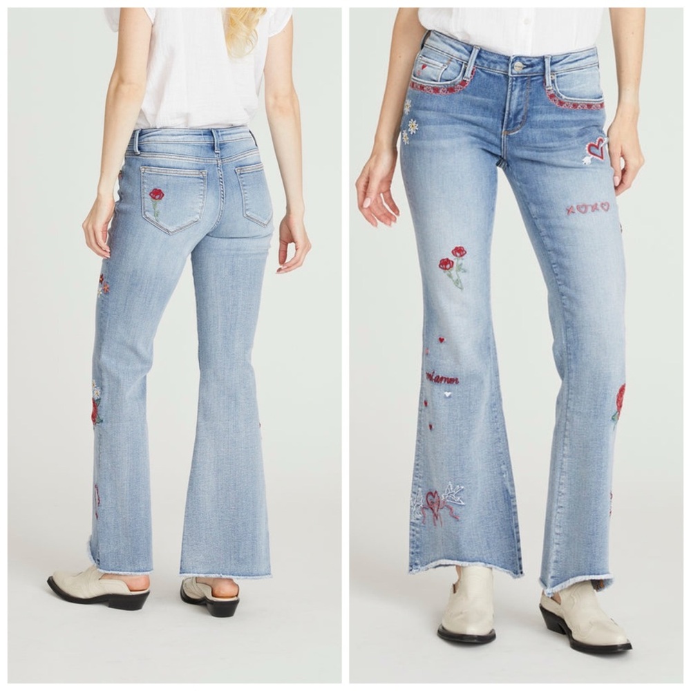 Driftwood Free People Eva Boot Cut Love Letters Valentines Day Flare Jeans Sz 24
